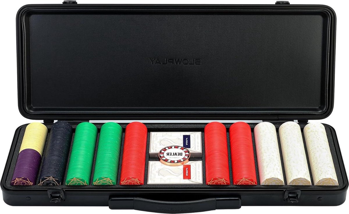 500-stuks Nash keramische pokerchips set met waarde voor Texas Holdem - incl. pokerkoffer, pokerkaarten en dealerknop Pokerset