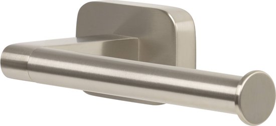 Geborsteld nikkel toiletrolhouder, vierkante wandplaat, strak design.