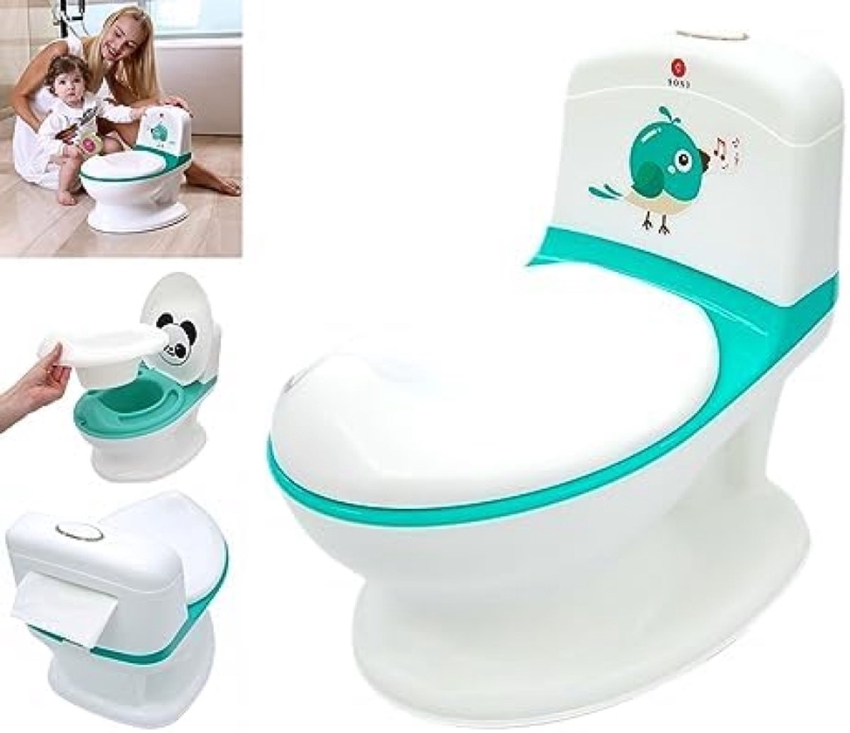Goedkoopste Baby Toilet Potje Realistisch Geluid Doorspoelen, Toilet Training voor Jongens en Meisjes, Stabiel, Comfortabel, Verwijderbaar Bakje. Ideaal eerste toilet. (groen