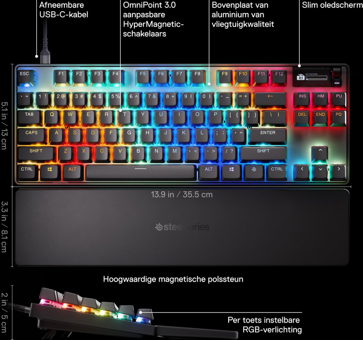 SteelSeries Apex Pro TKL Gen 3 - Mechanisch Gaming Keyboard - US Qwerty- Rapid Trigger, Rapid Tap, Protection Mode thumbnail 6