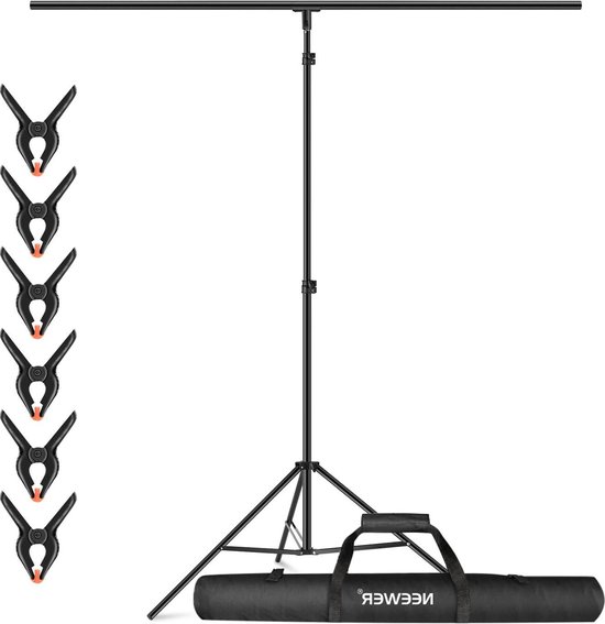 EMART T-vormige draagbare achtergrondstandaardset, 1,5 m breed 2,6 m (8,5 ft) hoge verstelbare fotografie-achtergrond, ondersteuningshouder, kleine achtergrondondersteuningsset voor feesten, banners