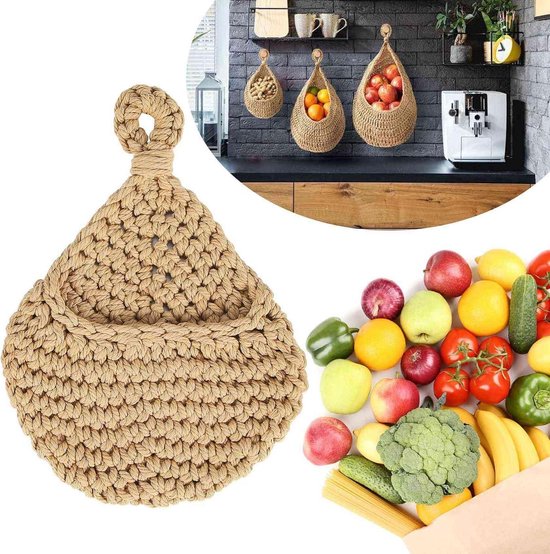 Blleshelfl Hangmand, Wandopslag voor Keuken, Boho Wandmand Hangmand Keuken voor Opslag van Fruit en Groenten, Organiseren en Decoreren (Set van 3