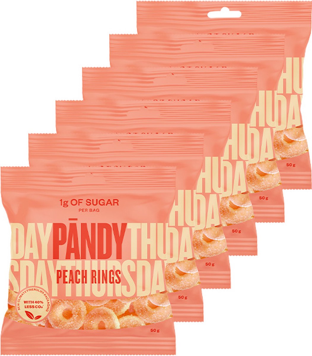 Pandy Peach Rings Candy - verlaagd in koolhydraten - 6 stuks