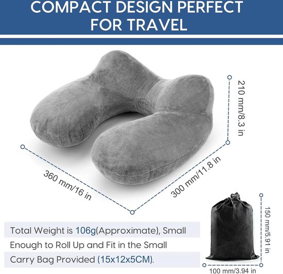 Oreiller de voyage Opblaasbaar - Oreiller d'avion portable en velours doux pour le soutien du cou - Comprend une housse lavable Oreiller de cou Avion