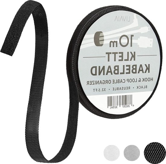 Klittenband-kabelbinders met gesp, 35 stuks, set van zes maten, in zwart, kabelklittenband van nylon, gespklittenband, hersluitbare kabelorganisatie, kabelbinders klittenbandsluiting, klem kabelband