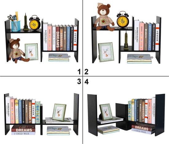 Houten Verstelbare Boekenplank – 2 Legs, Zwart, Voor Thuis & Kantoor – Eenvoudig Zelf Aanpassen