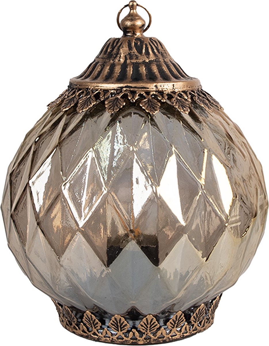 Clayre & Eef LED Lantaarn Ø 15x19 cm Koperkleurig Glas
