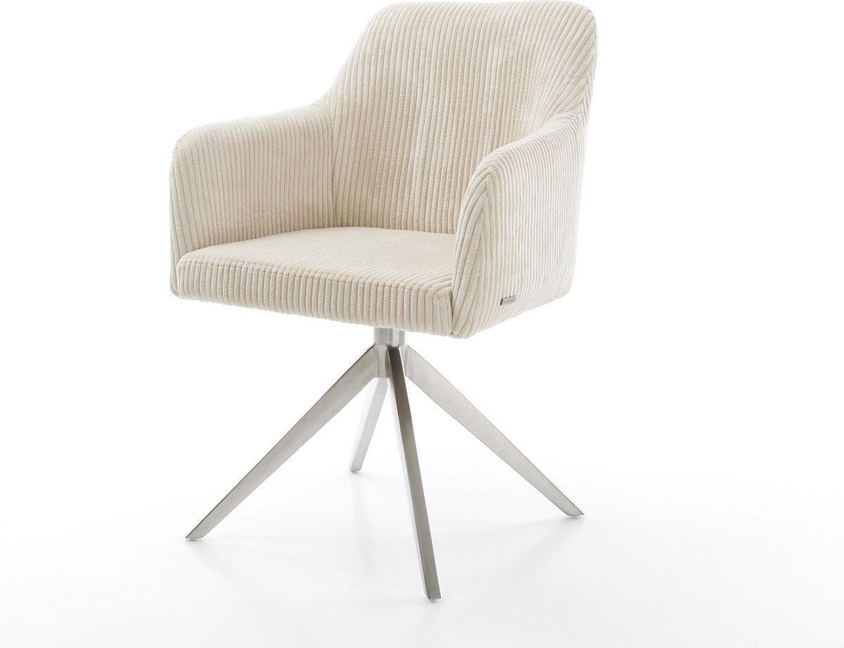 DELIFE Gestoffeerde-stoel Greg-Flex kruisframe breed roestvrij staal koord beige pocketveer kern