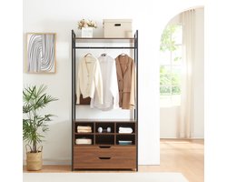 Kledingkast Larem met 6 vakken 180x84x40 cm zwart en walnootkleurig (en.casa)