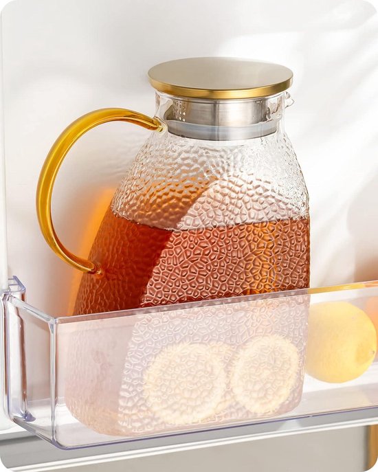 Baffect Waterkan, Kan Van Hoog Borosilicaatglas Met Roestvrijstalen Deksel Lekvrije Karaf Met Koelkastdeur Voor Warme Of Koude Dranken 18 L63 Oz Tran
