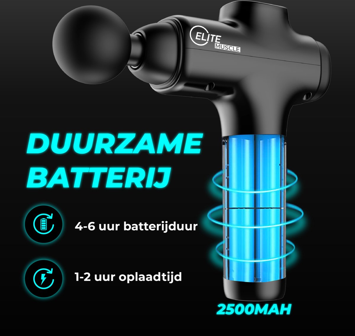 Afbeelding 2 van Elite Muscle Professionele Massage Gun - Massage Pistool Inclusief Koffer en 6 opzetstukken - Sterk Massage Apparaat voor Sport & Ontspanning