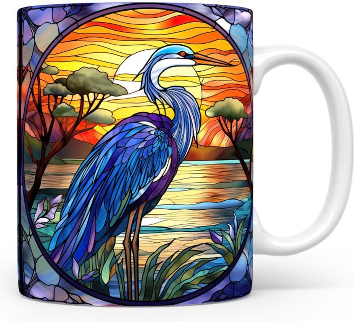 Mok met Grote blauwe reiger