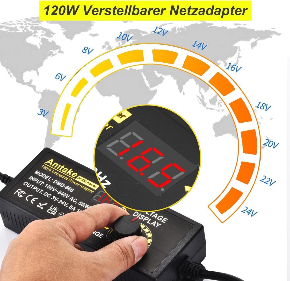 Adaptateur Secteur Universel Réglable 3V-24V 120W - 14 Embouts Inclus - Pour électronique Sans Batterie (routeur, LED, Etc.)