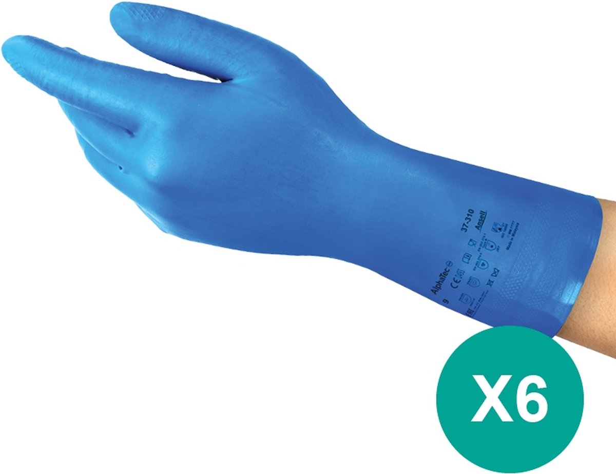 Goedkoopste AlphaTec® 37-310 - Huishouden, Chemische beschermende handschoenen, Nitril, Latexvrij, L, Blauw, 6 paar