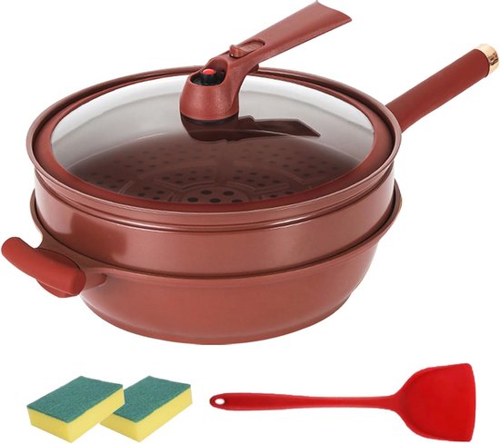 Poêle multifonctionnelle 32 cm avec panier vapeur et couvercle en ...