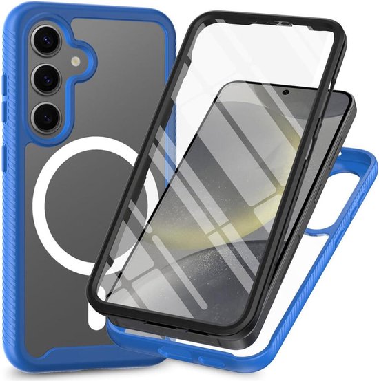 Coque avec protecteur d'écran intégré adaptée au Samsung Galaxy A16 | Compatible avec MagSafe | Protection totale contre les chutes | Housse de protection antichoc | Transparent / Blauw