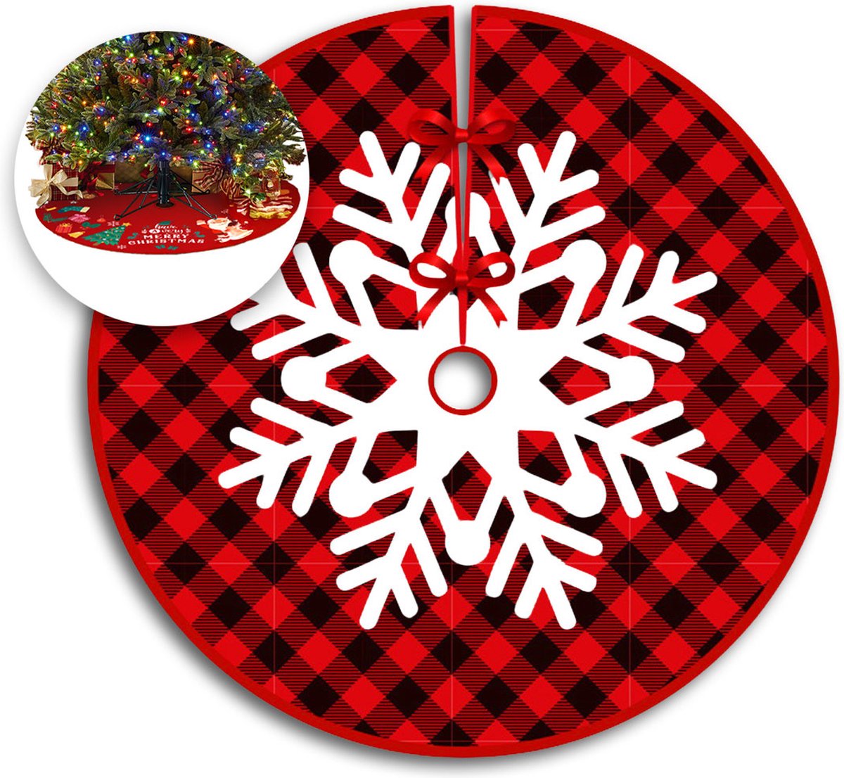 LUQ - Kerstboomrok - Sneeuwvlok - Kerstversiering - Kerstkleed - Kerstboomkleed - Kerstdecoratie - Kerst - Decoratie - 90cm