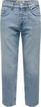 Lichtblauwe jeans met rechte pijpen, een middelhoge taille en knoopsluiting.
