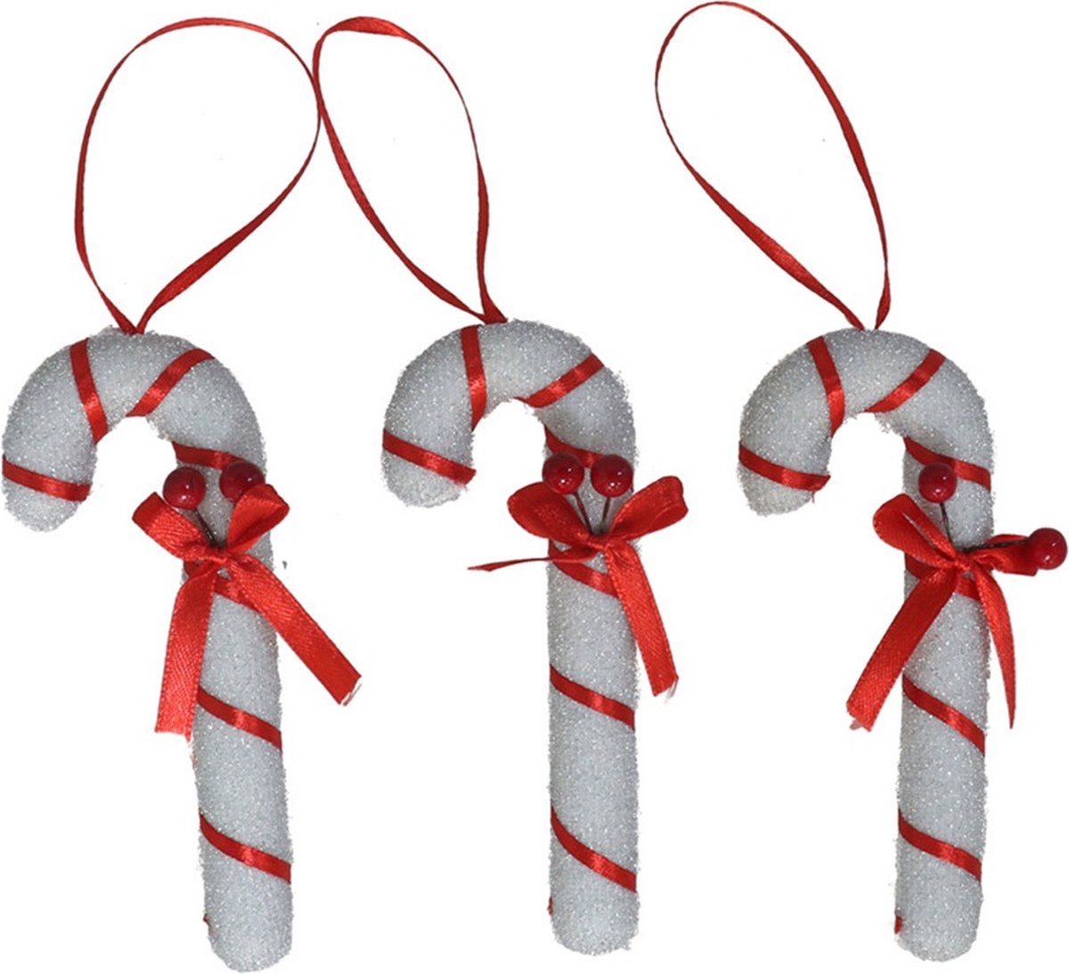 Gerimport kersthangers/kerstornamenten zuurstokken- 3x - kunststof- 12 cm Rood