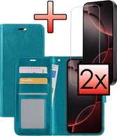 Étui pour iPhone 16 Pro Max Étui à rabat Bookcase avec 2 films de protection d'écran - Turquoise