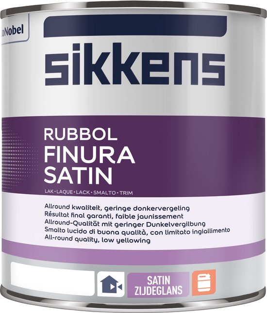 Foto: Sikkens rubbol finura satin lakverf dekkend binnen en buiten terpentine basis zijdeglans