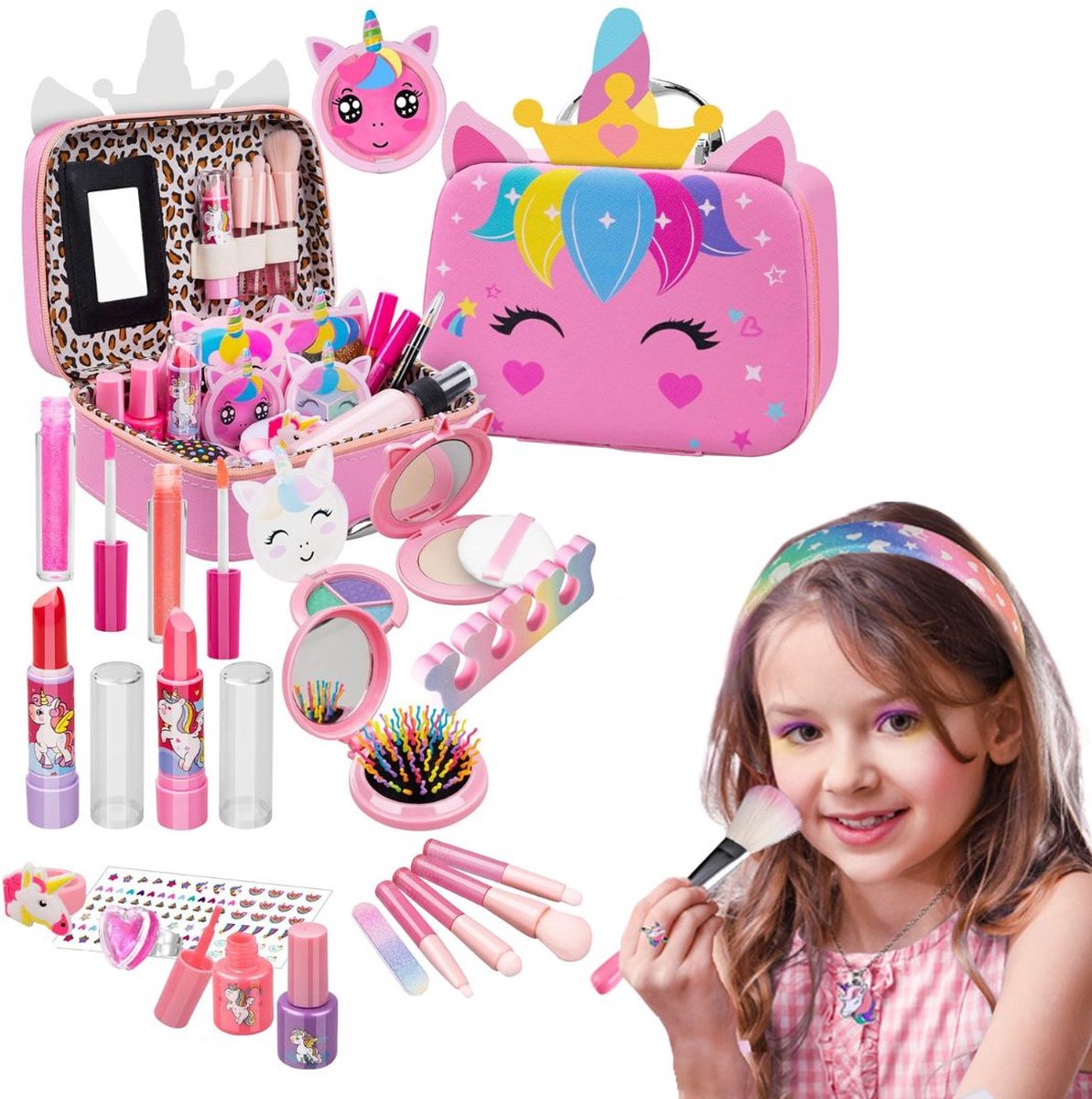 Dailysupplies Make up Koffer Meisjes Kinder Speelkoffer met Inhoud Make upset voor Kinderen Roze Voor jouw Prinsesje