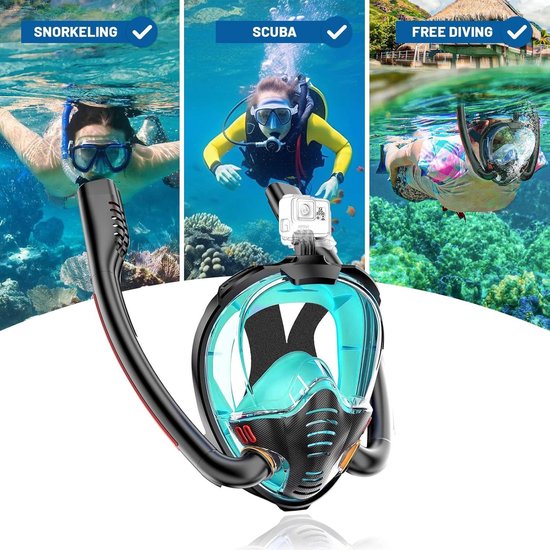 Masque de plongée sous-Marine intégral, Masque de plongée avec Tuba, Double Tube, avec Support de caméra pour la plongée en apnée