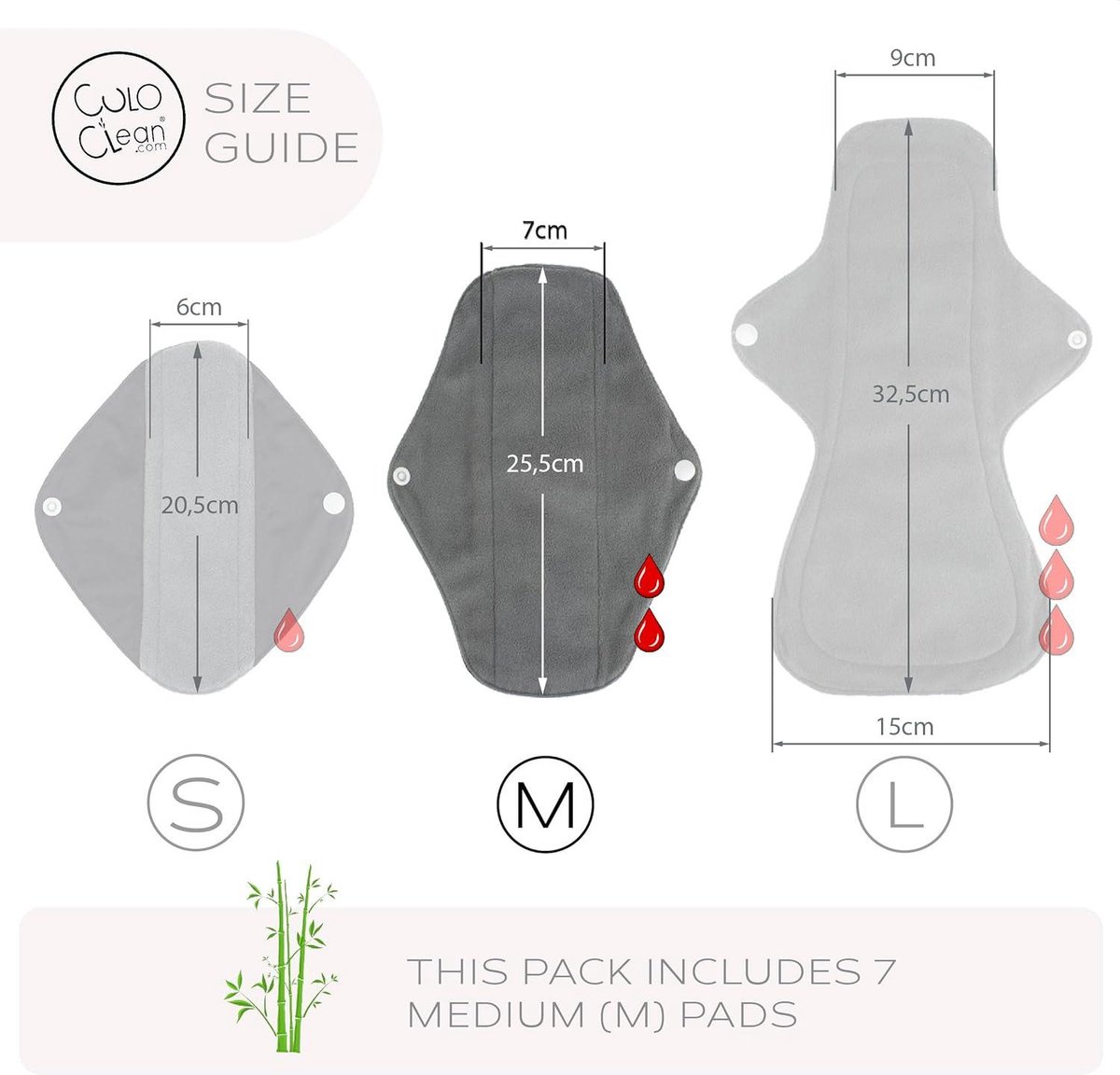 Herbruikbaar maandverband van bamboevezel - Matige-medium-overvloedige stroom - Ecologische inlegkruisjes - Ademend en waterdicht - Draagbaar bidet - Tas - CuloClean (7M) — cadeau in Cadeau-ideeën - foto 2