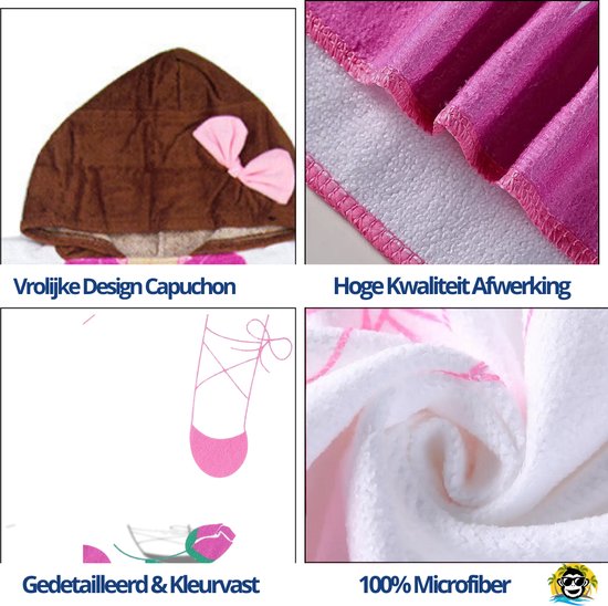 BoefieBoef Kinder Badponcho - Baby Badcape - Microfiber Kleuter Badjas Met Capuchon - Kerst Cadeau - Peuter Strandponcho Voor Kinderen tot 6 jaar - 60x90cm - Ballet Dansen Roze Wit - jongens - meisje - Peuter - Zomer - Strandlaken - Surfponcho van Merkloos — afbeelding 3