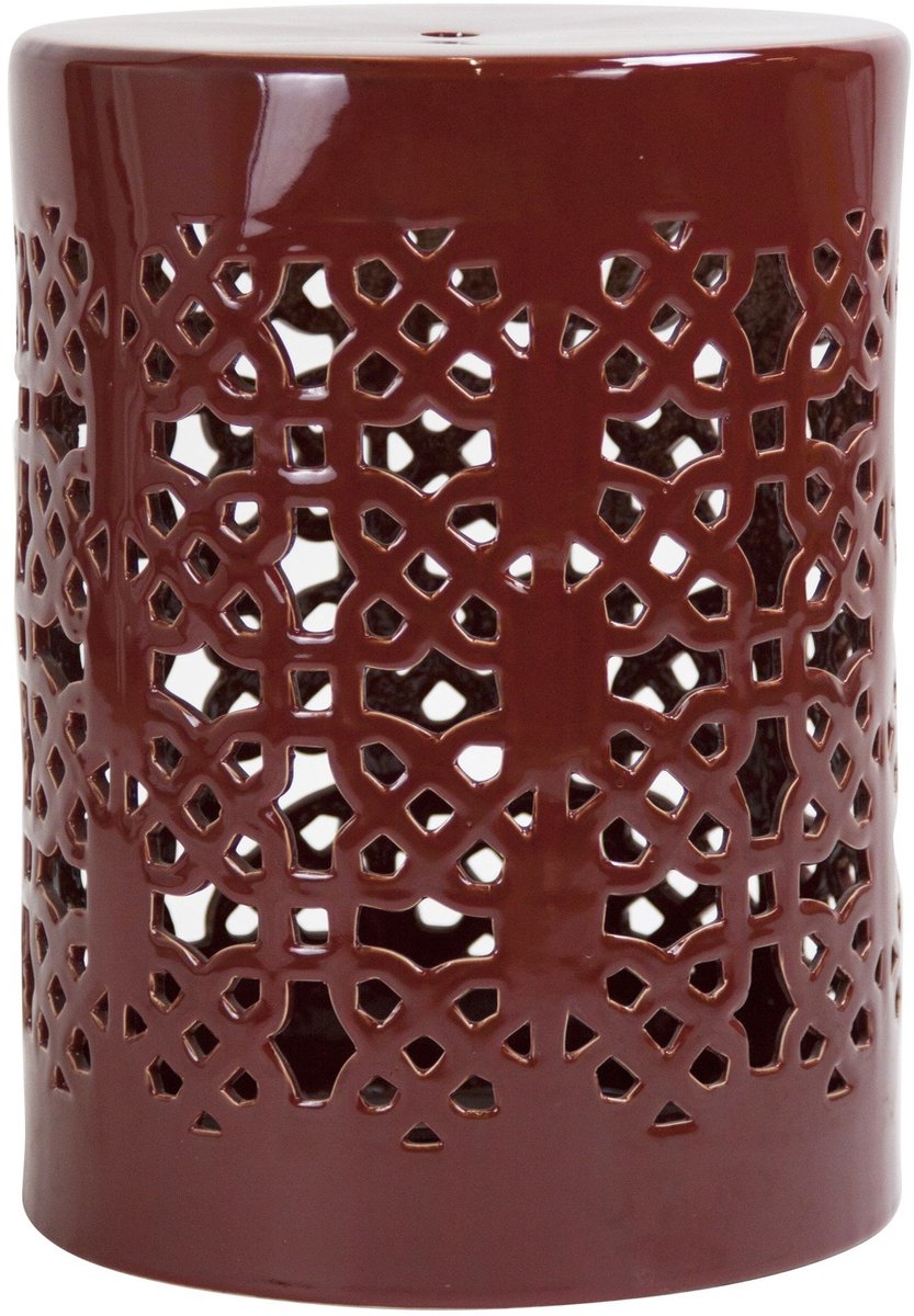 Fine Asianliving Keramische Kruk Geo Bordeaux Rood Handgemaakt D33xH46cm Keramiek Bijzettafel Porselein Stoel Tuinkruk