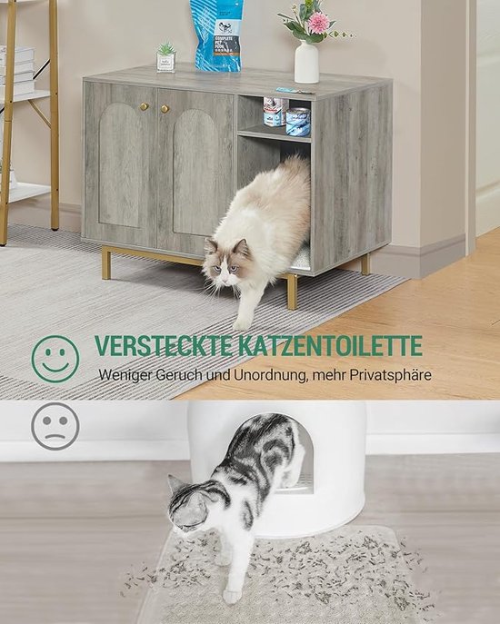 MAMIZO Kattentoilet, kast voor kattentoilet, 98 x 91 x 50 cm, met krabpaal, kattenhuis, kattenmand, kattenkast, draagvermogen 50 kg, lichtgrijs