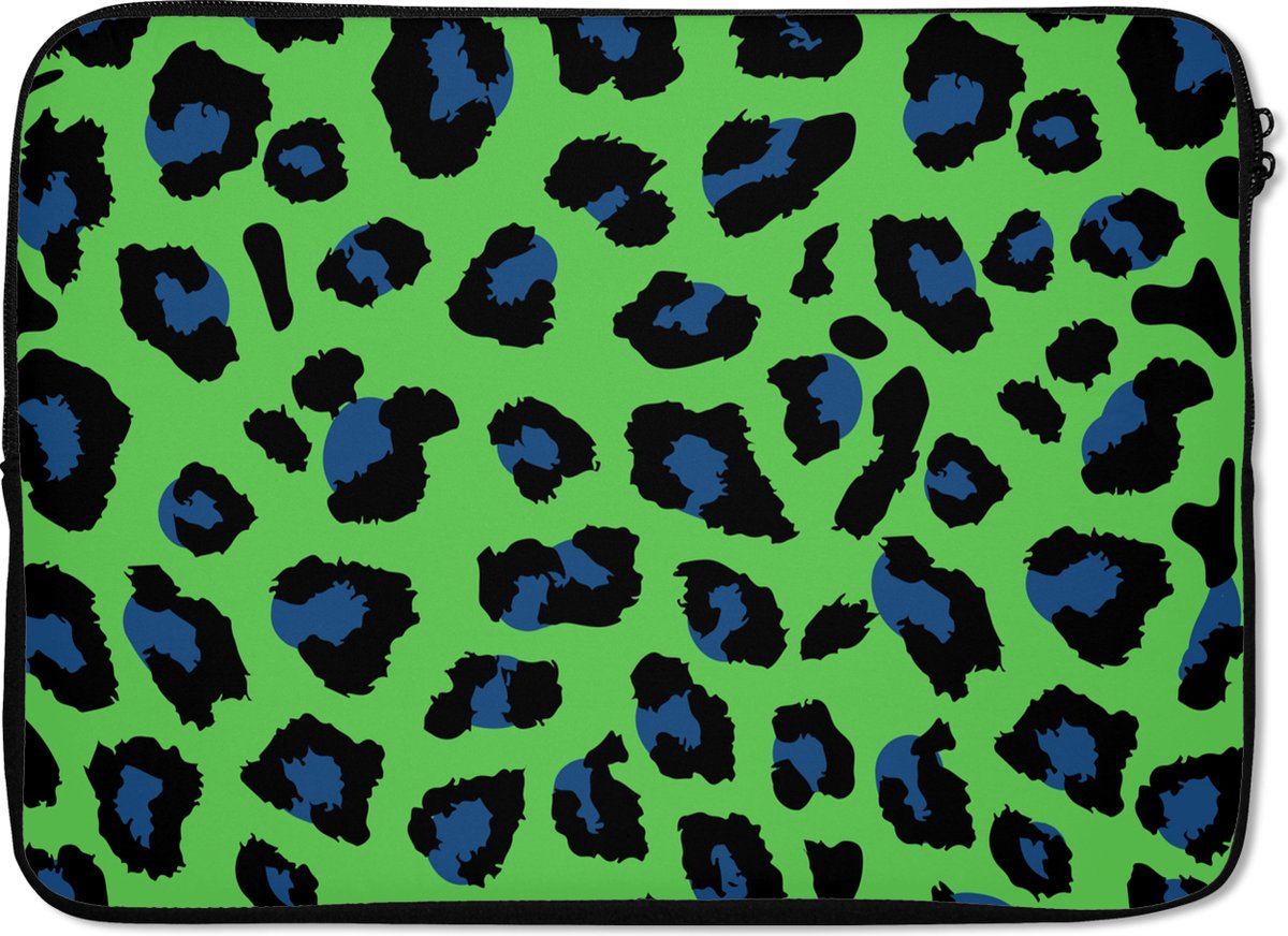Laptophoes - Neon - Groen - Panter - Blauw - Dieren - Laptop sleeve - Laptop cover - Laptop - 13 Inch