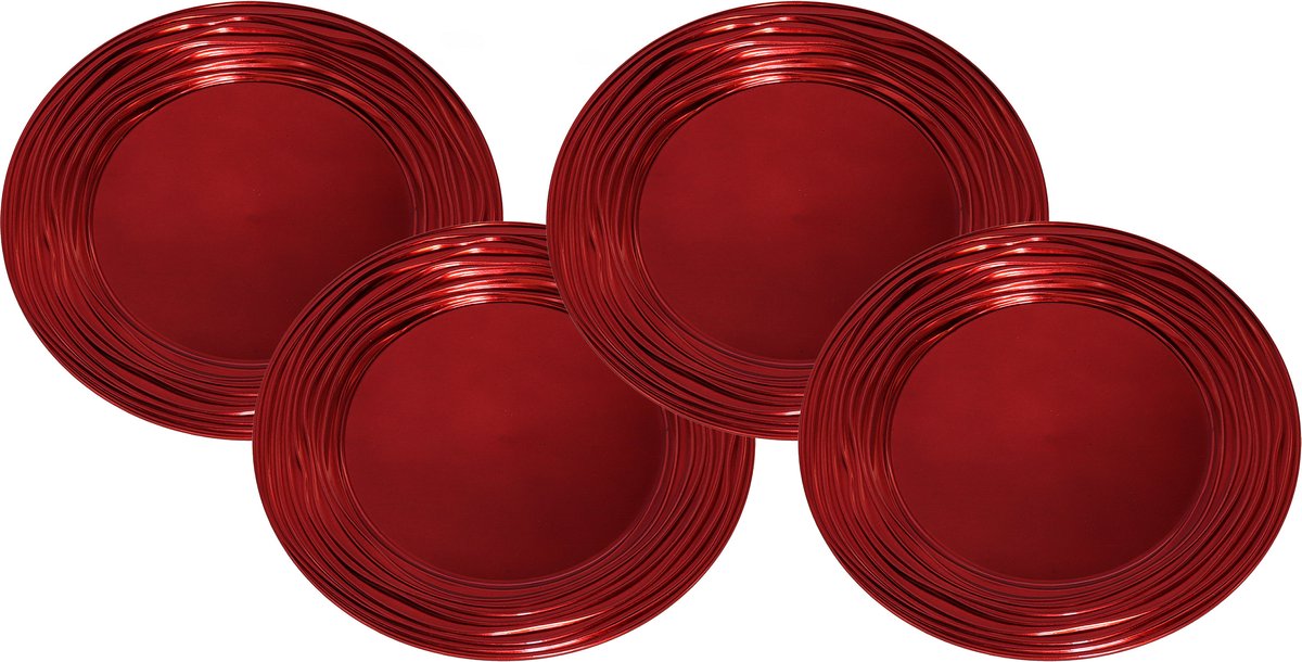 Kerst onderborden - D33 cm - rood - set 6x stuks - rond - kunststof
