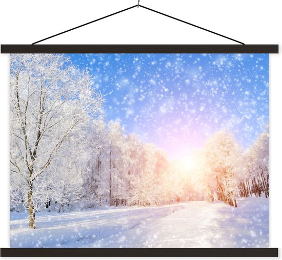 Porte-affiche avec affiche - Affiche scolaire - Neige - Soleil - Hiver - 120x90 cm - Lattes noires
