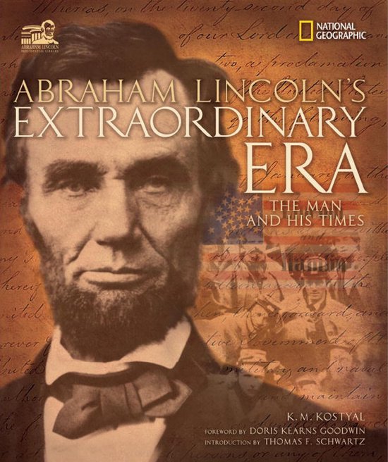 Couverture du livre 'Abraham Lincoln's Extraordinary Era' avec un portrait de Lincoln et le drapeau américain.