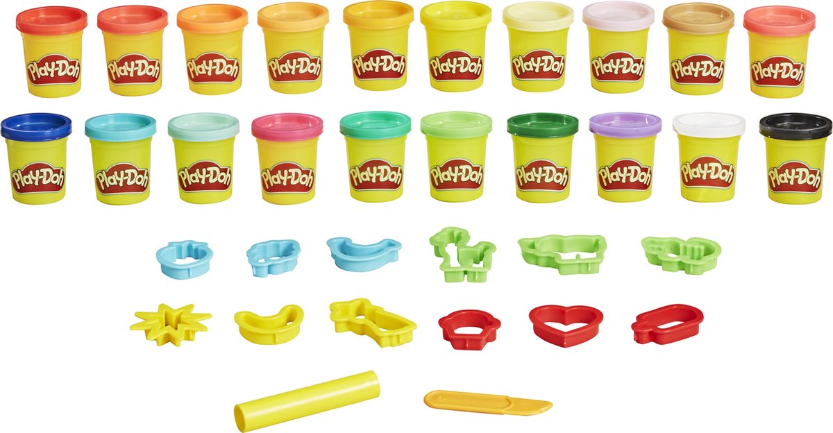 Play-Doh Bucket of Fun Boetseerklei 14 gereedschappen 20 potjes klei