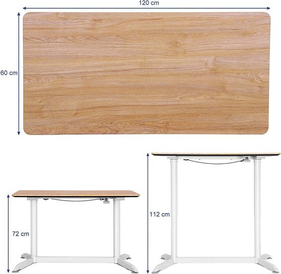 VEVOR 26,5-45 gasveer in hoogte verstelbaar zit-sta bureau 360° draaibare wielen (4 afsluitbaar) thuiskantoor rollende laptoptafel en 0-45° kantelbaar bureau, 2 haken, 40 lbs laden, 23,6 x 23,6