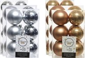 Kerstversiering kunststof kerstballen kleuren mix camel bruin/zilver 4-6-8 cm pakket van 68x stuks