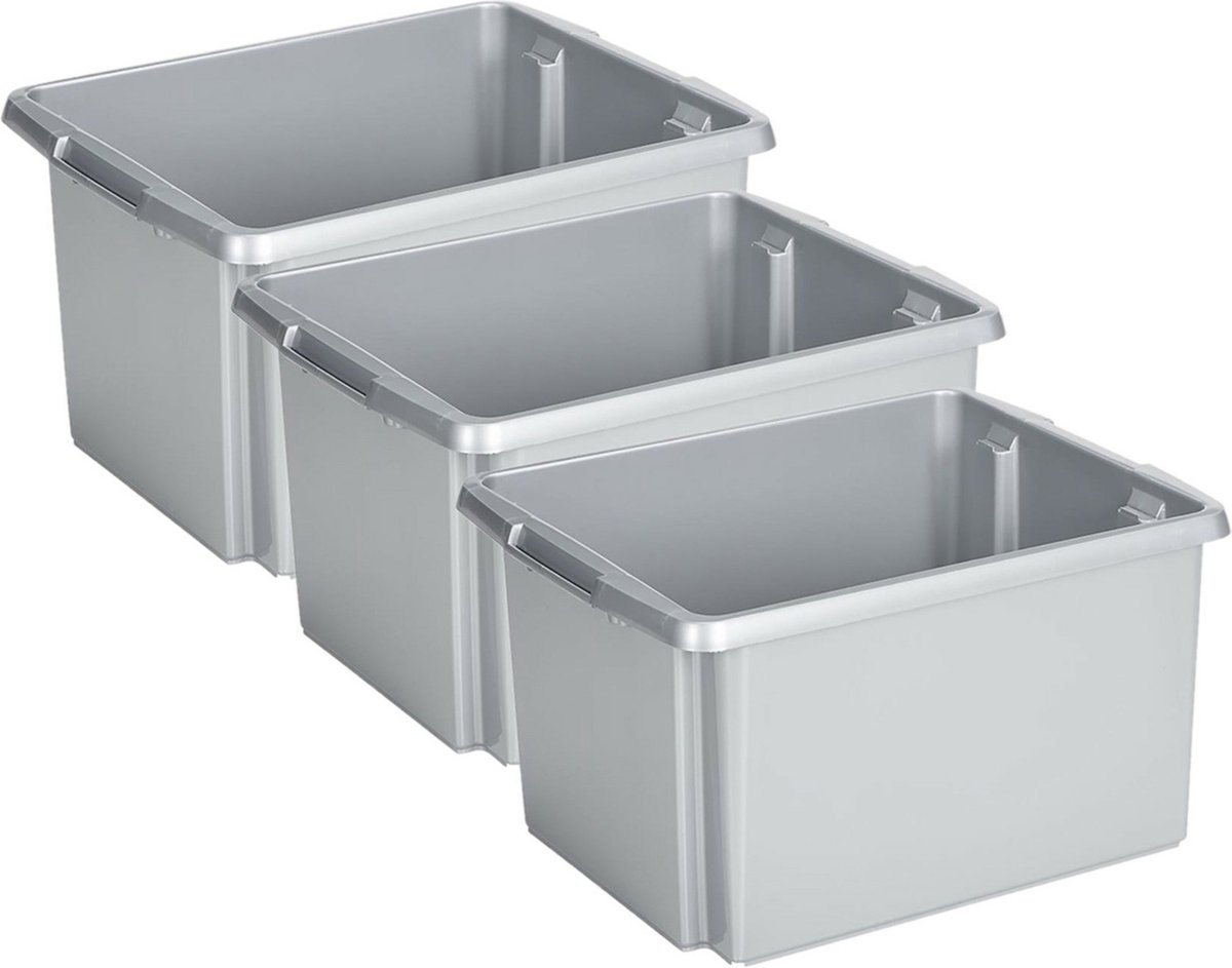 Sunware Opslagbox - 3 stuks - kunststof 32 liter lichtgrijs 45 x 36 x 24 cm