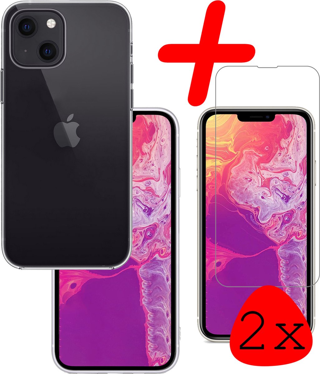 Hoesje Met 2x Screenprotector - Geschikt voor Apple iPhone 14 - Sterk & Shockproof - Back Cover - Siliconen Case - Telefoon Hoes - Transparant