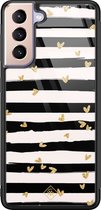 Casimoda® hoesje - Geschikt voor Samsung Galaxy S21 - Hart Streepjes - Luxe Hard Case Zwart - Backcover telefoonhoesje - Zwart