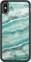 Casimoda® hoesje - Geschikt voor iPhone Xs - Marmer Azuurblauw - Luxe Hard Case Zwart - Backcover telefoonhoesje - Blauw