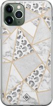 Casimoda® hoesje - Geschikt voor iPhone 11 Pro Max - Stone & Leopard Print - Siliconen/TPU telefoonhoesje - Backcover - Luipaardprint - Bruin/beige