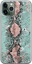 Casimoda® hoesje - Geschikt voor iPhone 11 Pro - Slangenprint pastel mint - Siliconen/TPU telefoonhoesje - Backcover - Slangenprint - Mint
