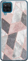 Casimoda® hoesje - Geschikt voor Samsung A12 - Stone grid marmer / Abstract marble - Backcover - Siliconen/TPU - Roze