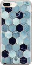 Casimoda® hoesje - Geschikt voor iPhone 8 Plus - Blue Cubes - Siliconen/TPU telefoonhoesje - Backcover - Marmer - Blauw