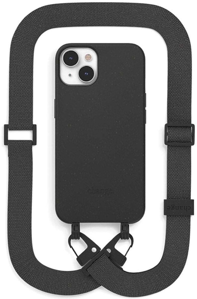 Change 2 in 1 Bio Case Big Belt edition - geschikt voor iPhone 14 Plus - afneembare schouderband - nekkoord - gemaakt van bio-materialen - Black