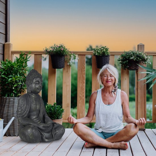 Statue Bouddha Relaxdays - 70 cm - statue de jardin zen - polyrésine - décoration jardin - anthracite