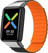 Siliconen Smartwatch bandje - Geschikt voor Oppo Watch Free silicone link bandje - oranje/zwart - Strap-it Horlogeband / Polsband / Armband - Watch Free