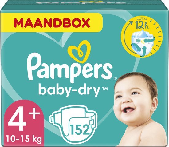 Pampers Baby-Dry Luiers - Maat 4+ (10-15 kg) - 152 stuks - Maandbox | bol .com